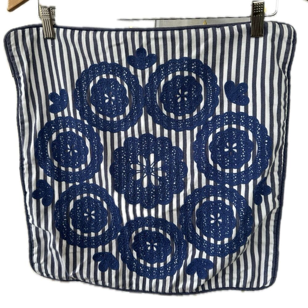 Francfranc Embellished Crochet Doily Lace Striped Zipper Pillow Cushion Cover